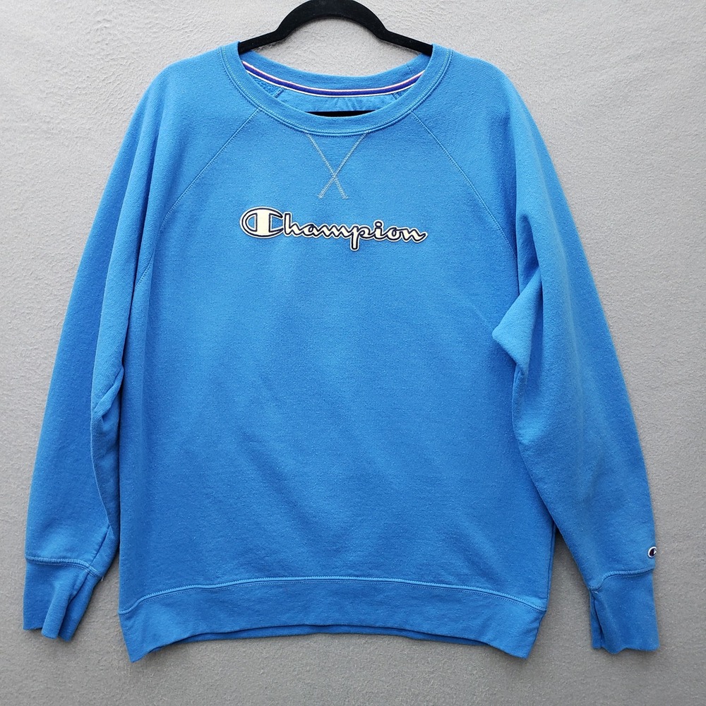 Champion Crewneck Sweatshirt French Blue Embroidered Logo Front Loungewear 2XL
